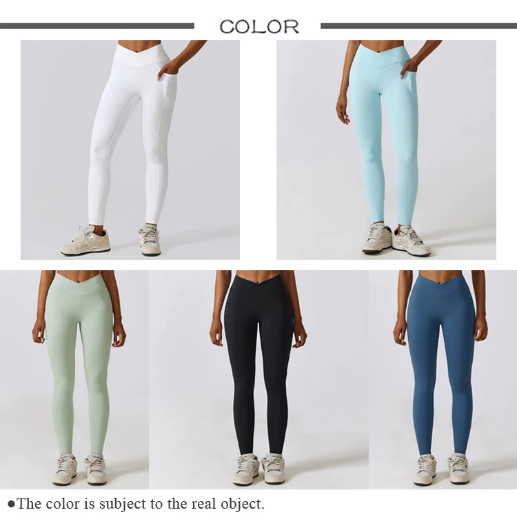 78% Nylon 22% Spandex Running Compression Lady Tights Pants High Waist Butt Lifting With Pockets Workout Yoga Leggings For Women