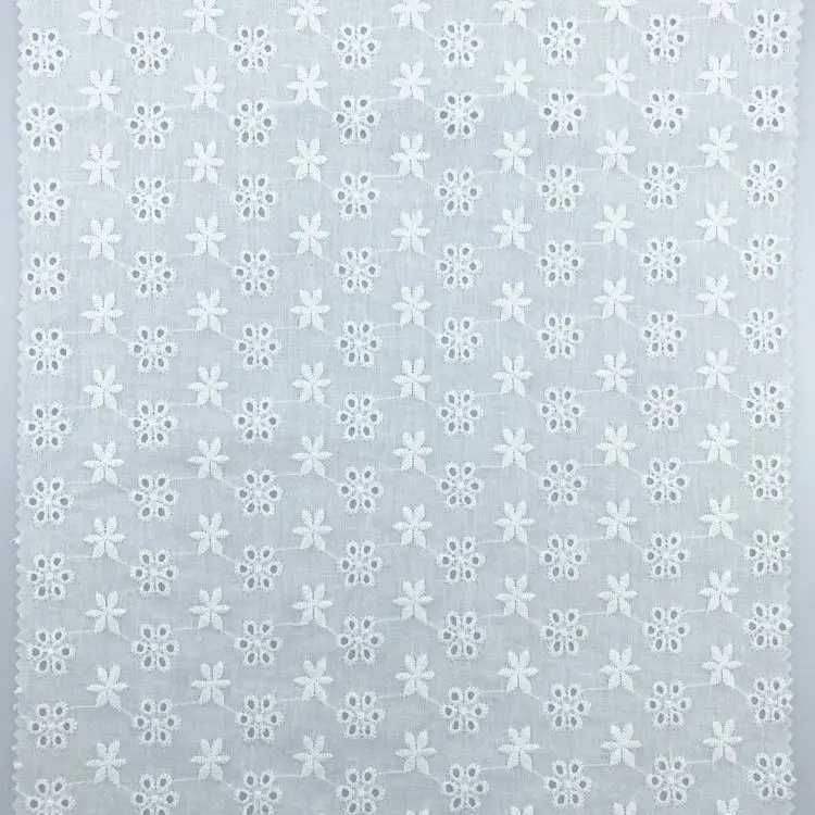 Lightweight yarn count customization soft flower embroidery holes eye let lace fabric with cotton lining