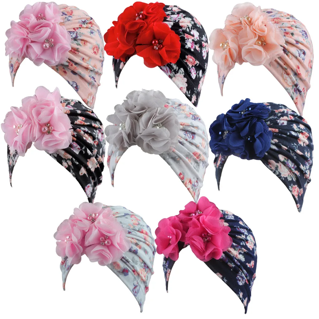 Floral print Newborn Hospital Hat Infant Baby Hats with Big Bow Soft Cute Knot Nursery Beanie cap baby tuban