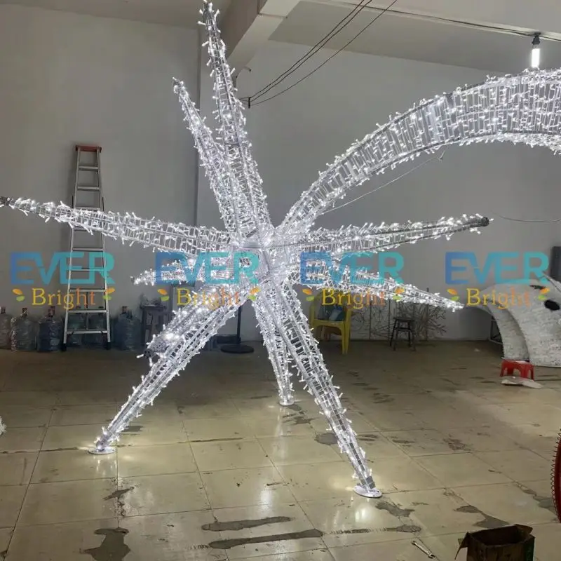 Outdoor Waterproof 3D Warm White LED Five Star Motif  Christmas Lights for Shop Mall Decoration