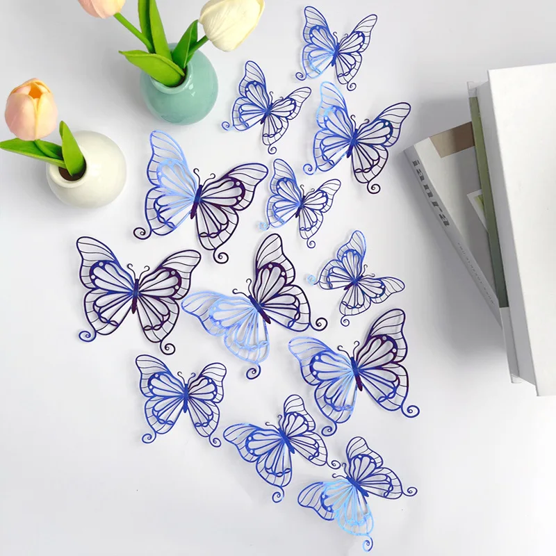 Openwork butterfly wall sticker 3D three-dimensional hollow bouquet butterfly decoration party supplies