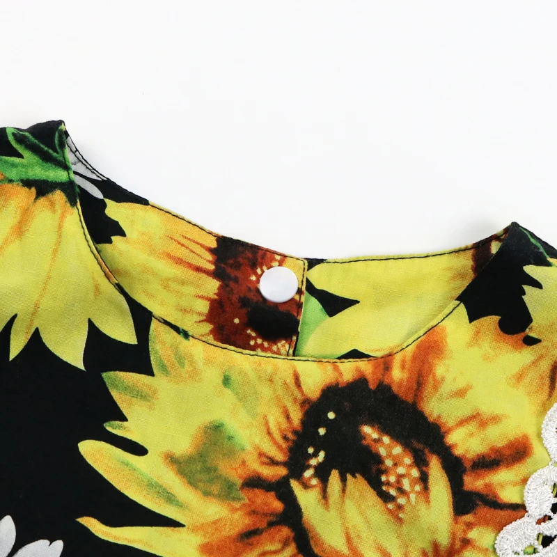 New Summer Korean Style Baby Tops Kids Clothing Polyester Cotton Toddler Girls Black with Sunflower Shirts