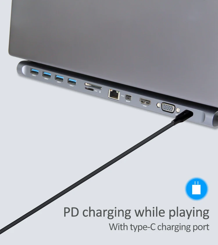 12 In 1 Laptop Stand Hub USB-C To RJ45 1000M Network 4k HD VGA Card Sim Reader Adapter Usb Type C Docking Station