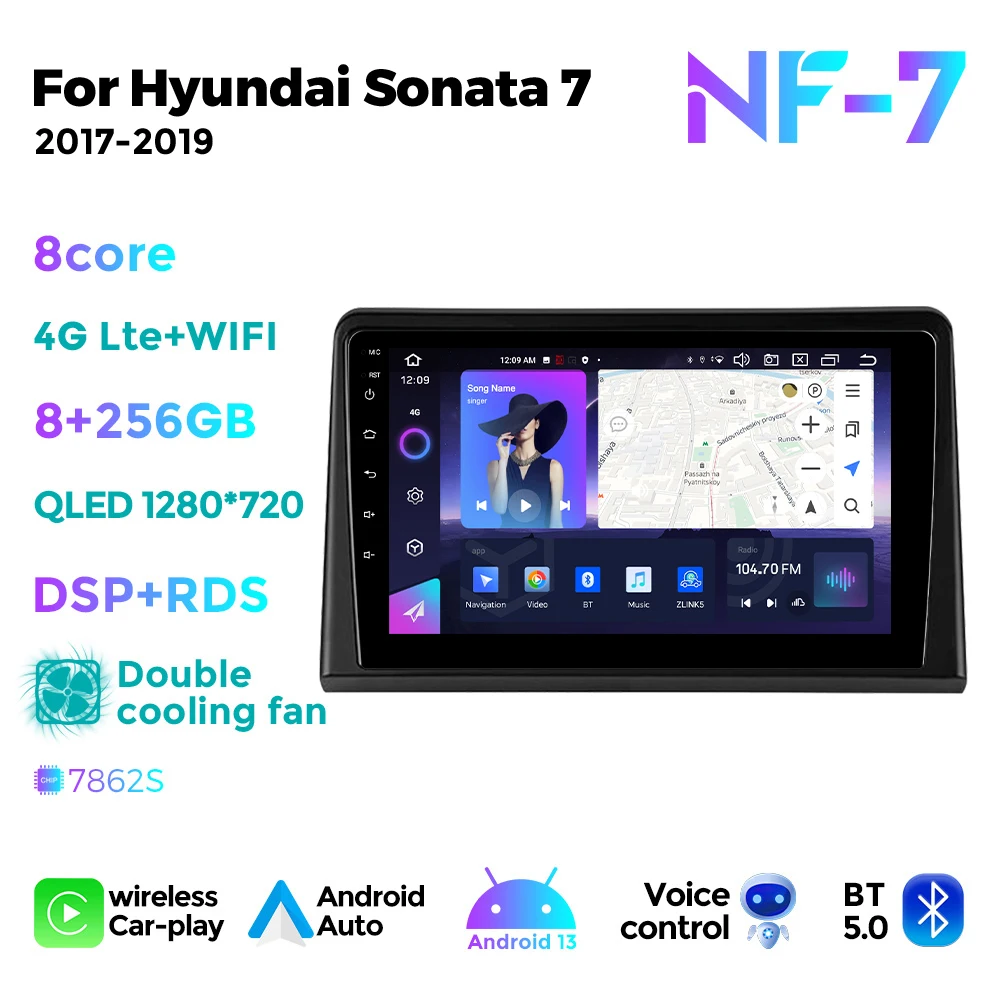NaviFly NF Android 13 1280*720p Qled screen car navigation for Hyundai Sonata 7 2017-2019 Support rear camera dvr DAB+