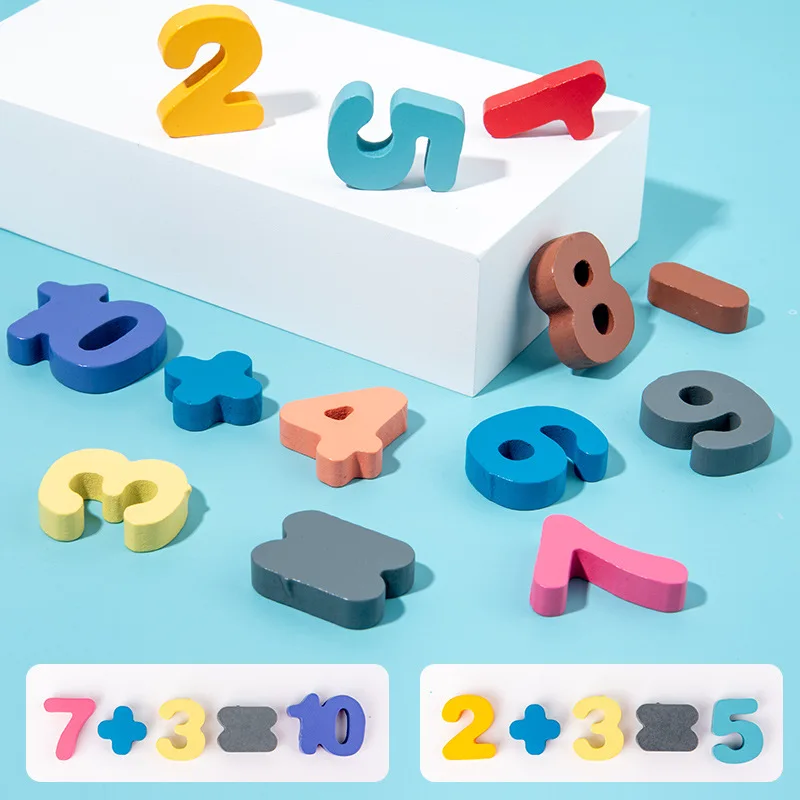 Wooden Number Puzzle Sorting Toys Toddlers Shape Sorter Counting Game Kids Preschool Education Math Stacking Block Jigsaw