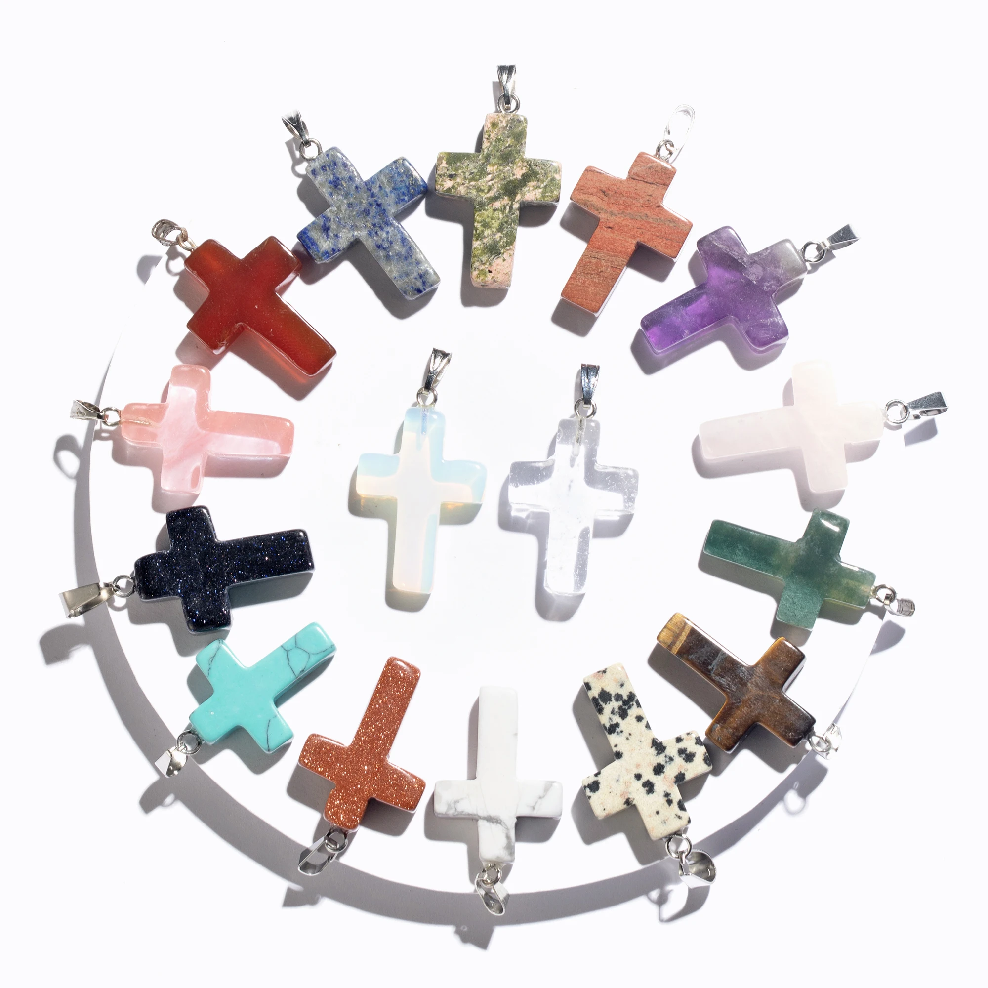 Natural Stone Pendant Necklace Healing Crystal Quartz Chakra Gemgemstone Cross Shape Charms Pendant for DIY Jewelry Making