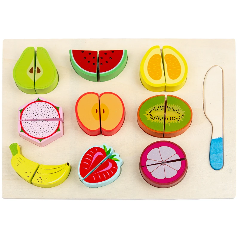 2023 Wooden Pretend spielzeug Cutting Game Cut Fruit Vegetable 3D Puzzle Kids Toy Wholesale Educational Montessori Toys