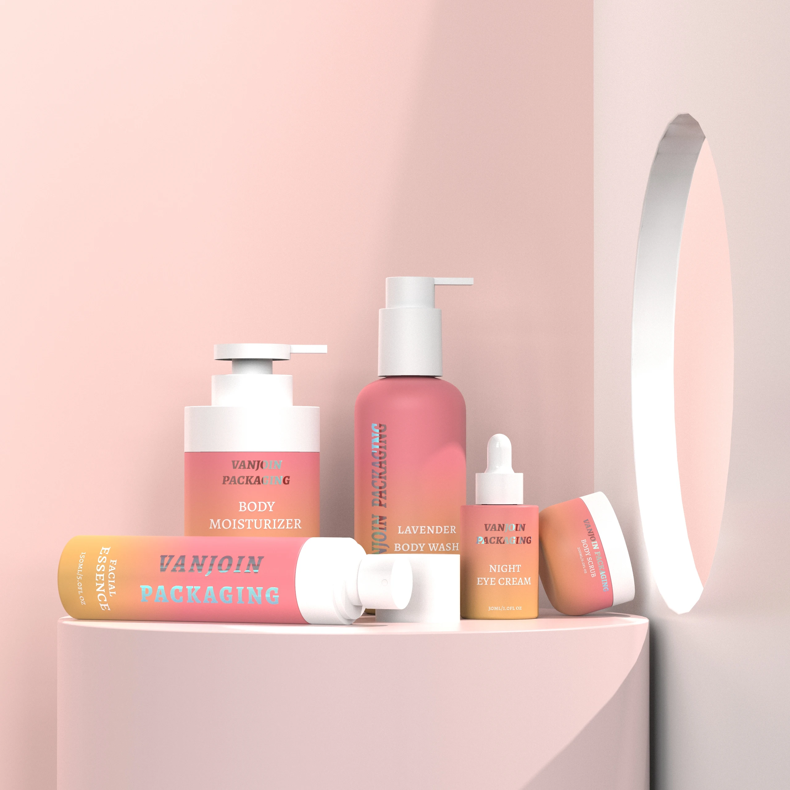 30ml Dropper Bottle 150ml Spray Bottle 250ml Lotion Bottle 200ml Cosmetic Jar Customized Pink Color Cosmetics Suit Package