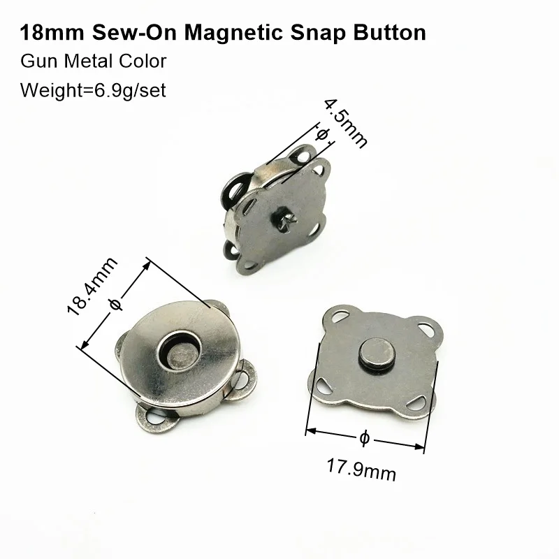 10mm, 14mm, 18mm sew on magnetic snap button in nickel color