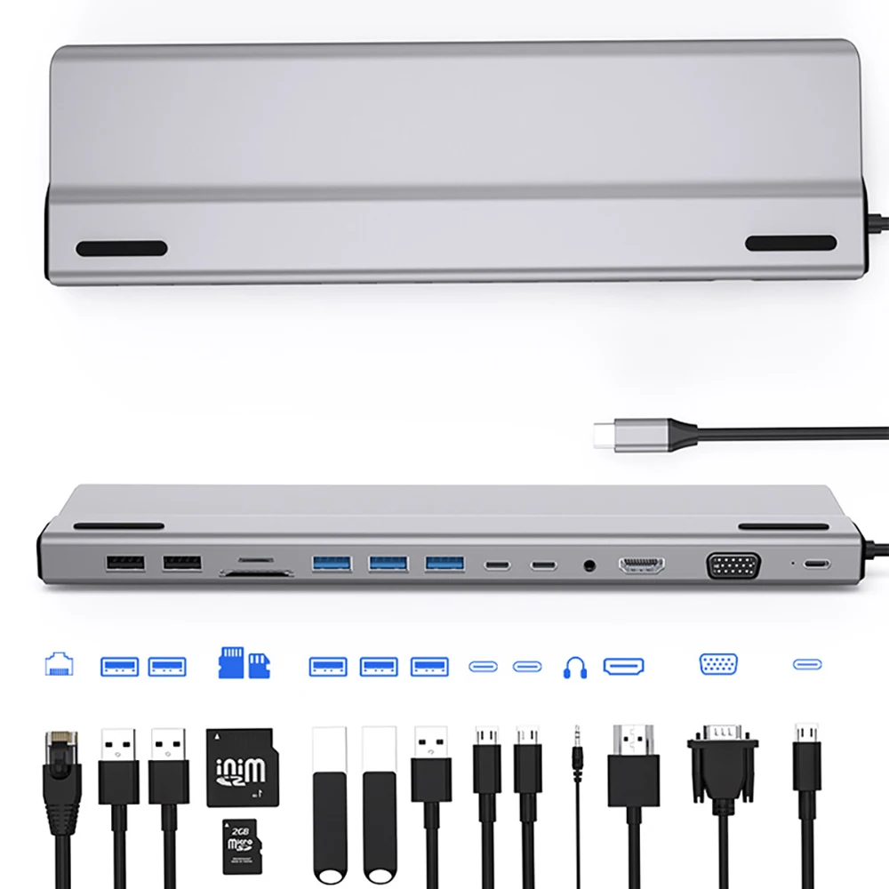 Новый RJ45 1000 м Ethernet порт PD 100 Вт зарядка USB 3 0 2 SD/TF 14 портов док-станция типа C к USB-концентратору