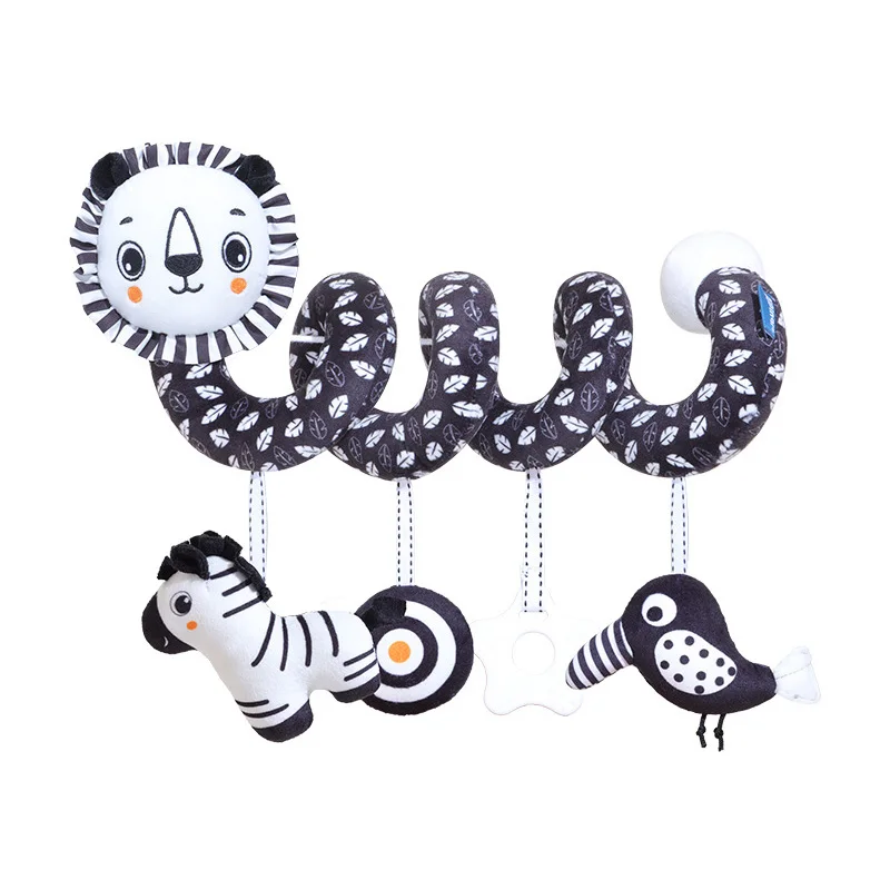 Black and white Plush Animal koalas and lion Activity Spiral baby Stroller toy N086