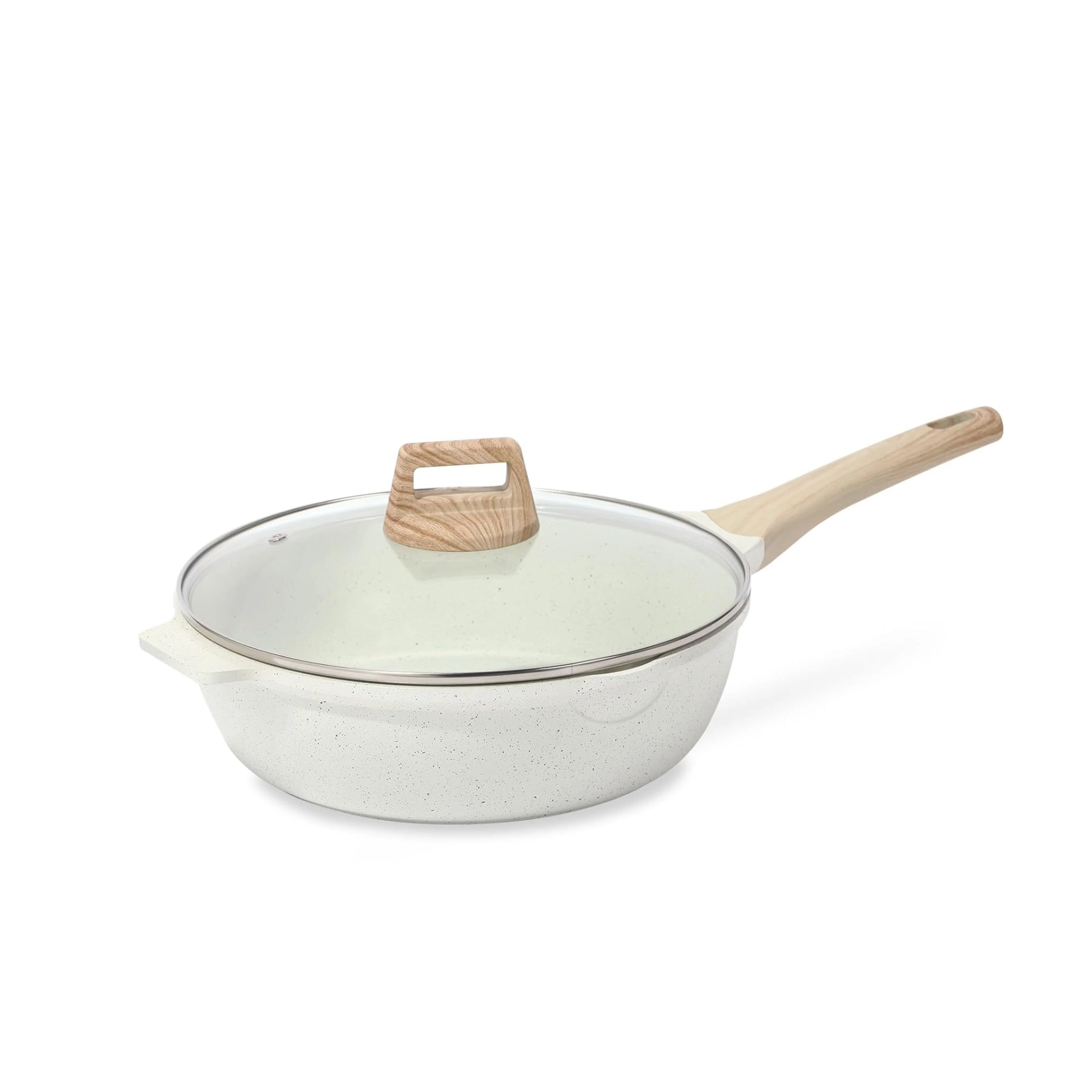 Nonstick 28cm Deep Frying pan with lid | Non Toxic (PFAS/PTFE/PFOA Free) Omlete Saute Pan | Induction | Stay Cool Handle