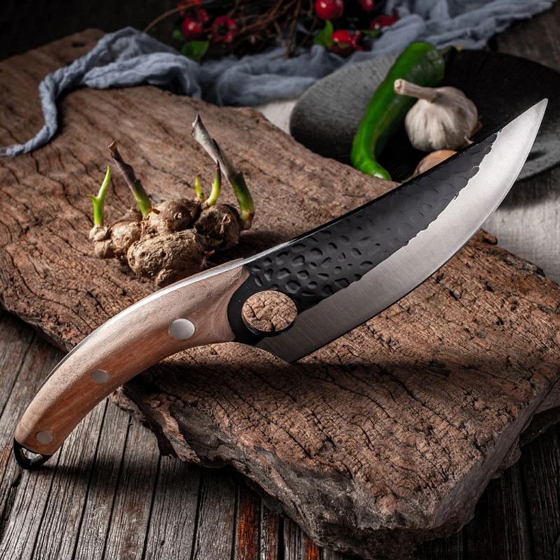 Handmade Forged Steel Full Tang Solid Wooden Handle Chef Cooking Cutting   Kitchen Slaughter Knife