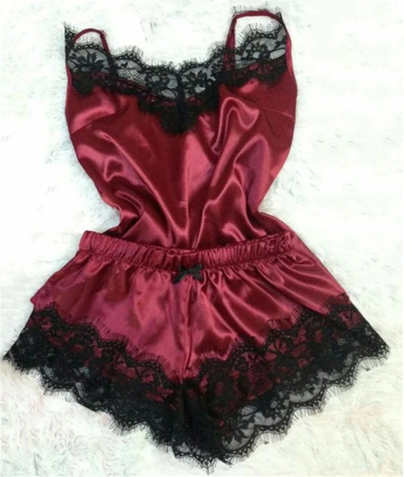 Женская кружевная атласная пижама, топ на бретельках и шорты, пижамный комплект, Атласный топ на бретельках и шорты, женские пижамные комплекты, кружевное нижнее белье