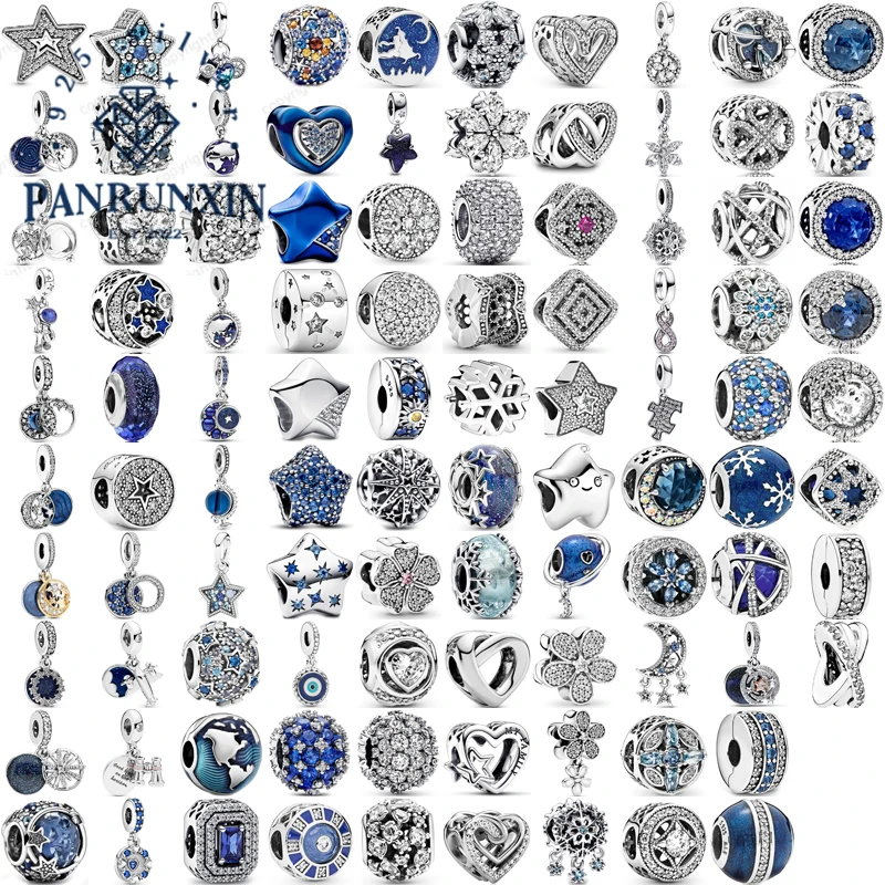 Original 925 Silver Charm Women Moon Star Space Astronaut Charm Fits iPandora Snake Bone Bracelet Women zircon Necklace Jewelry