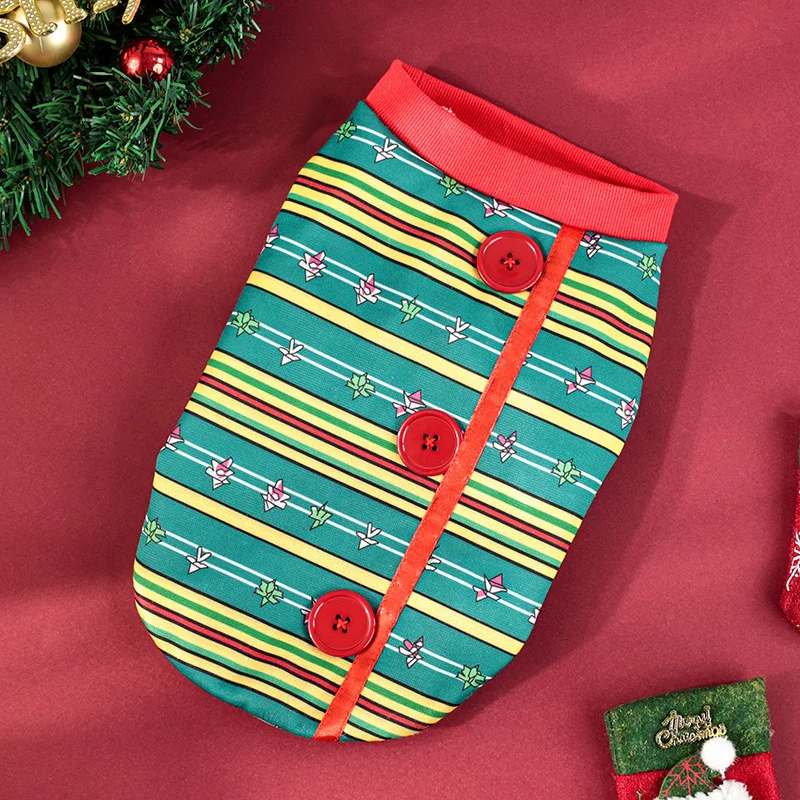 2024 Christmas Clothes for Dog Costume Pet Dog Hoodie Winter Warm dress  Stripe Pattern Fashion Pet Cloth