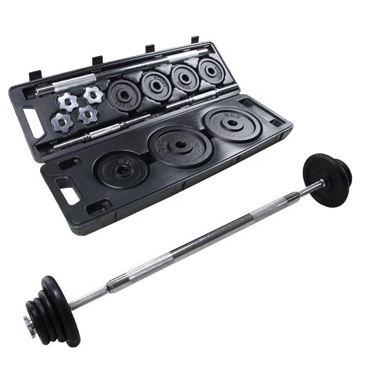 Factory 30KG Black Painted Barbell Set  With Weight Plates Home Gym Adjustable Dumbbells Set For Sale