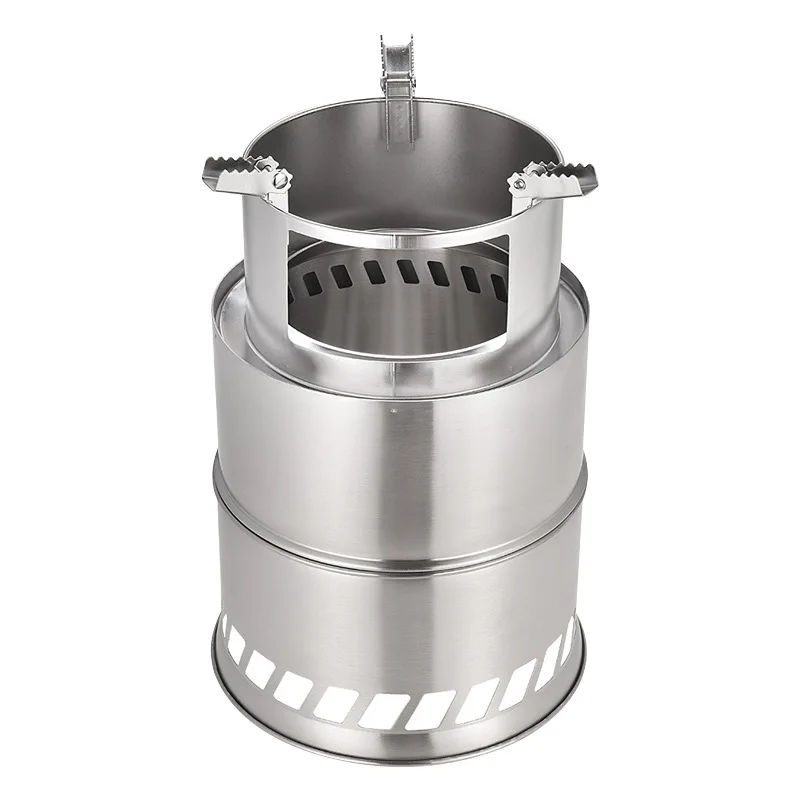 Stainless Steel Mini Camping Stove Wood Burning Stove for Picnic BBQ Camping Hiking Cooking Emergency with Grill Grid Carry Bag