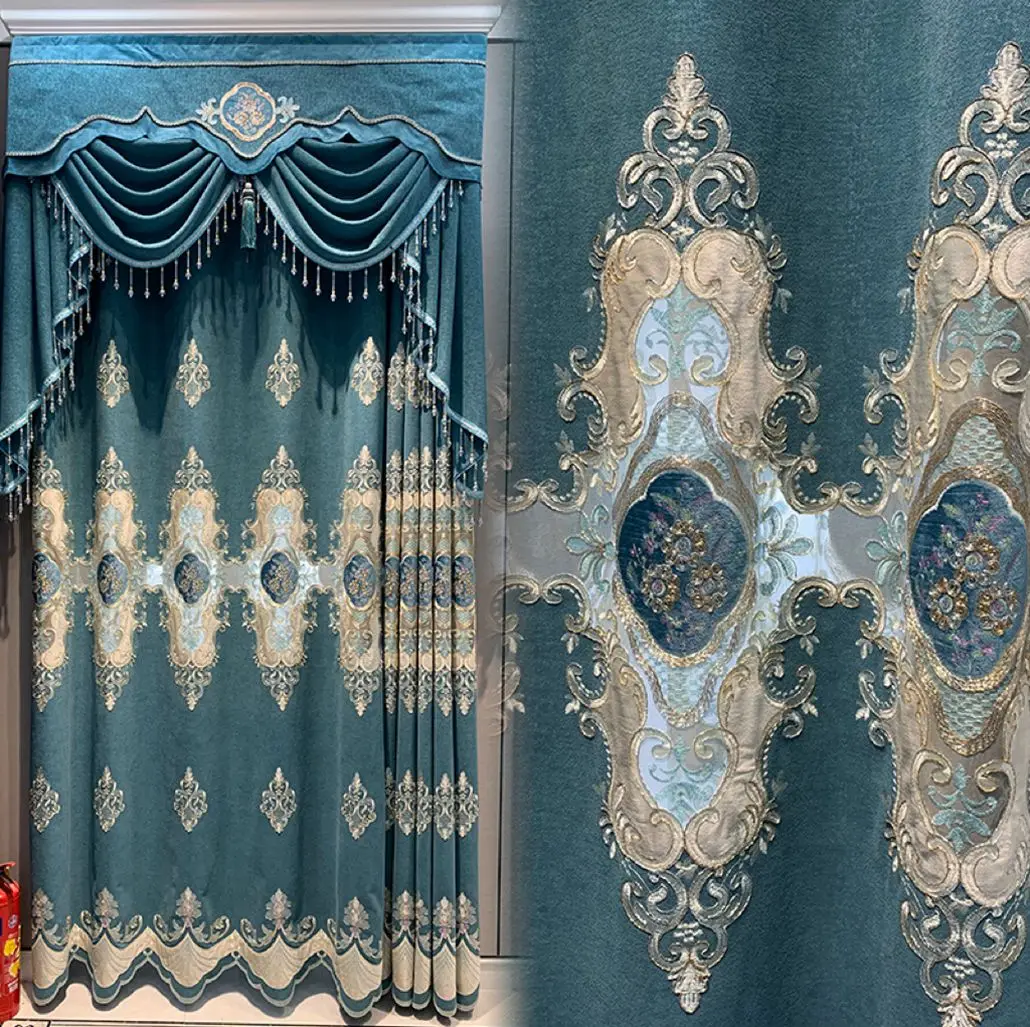 Fancy Thick European Style embroidered  blackout Curtain  Material Fabric for Window Curtain
