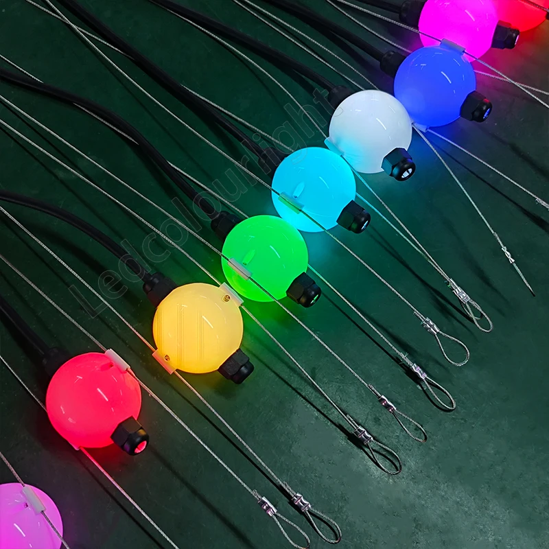 Christmas Decorative High-power Lighting DMX RGB Ball Pixel String Lights 3D LED bulb with stable steel wire