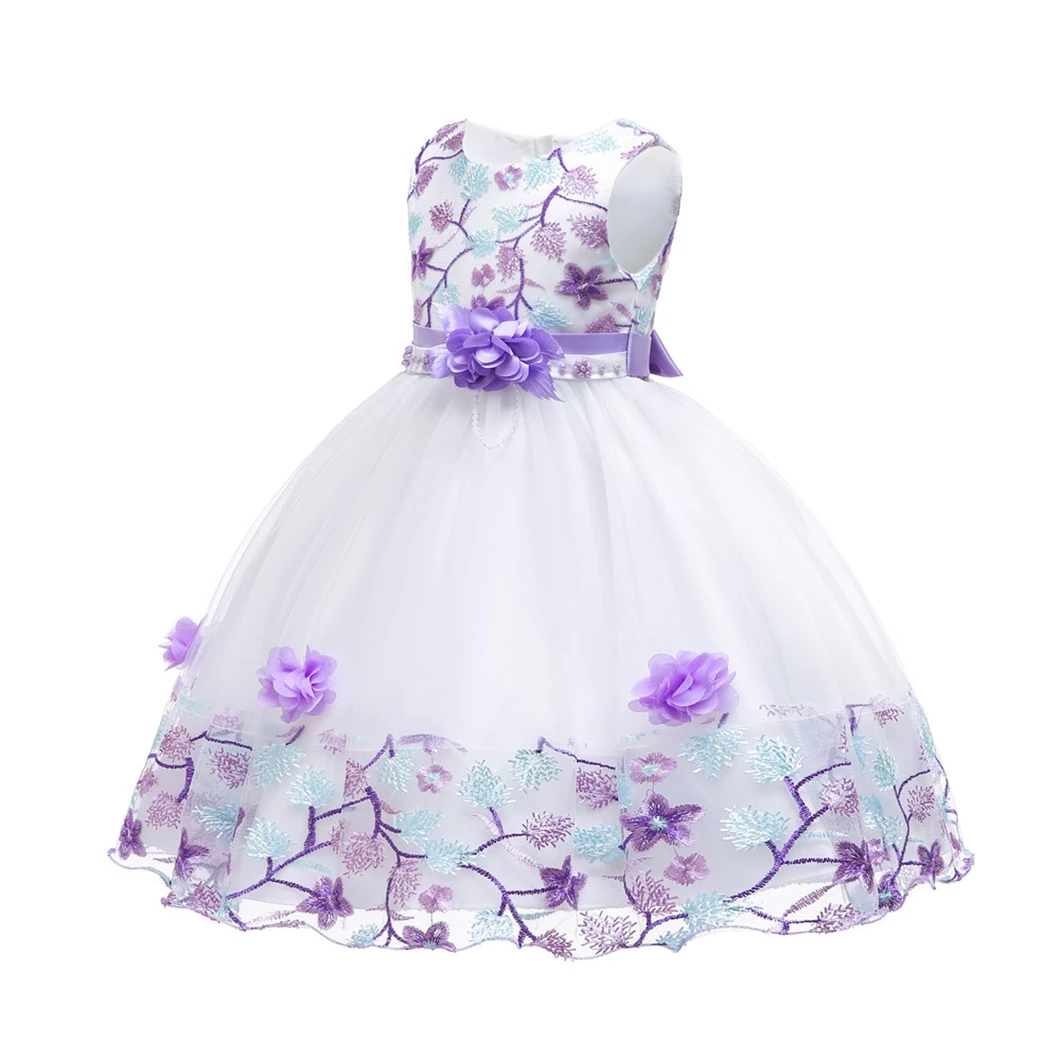 Latest style one piece birthday party frocks pageant kid wedding flower bow girl puffy princess tulle dress for 4-10 Years