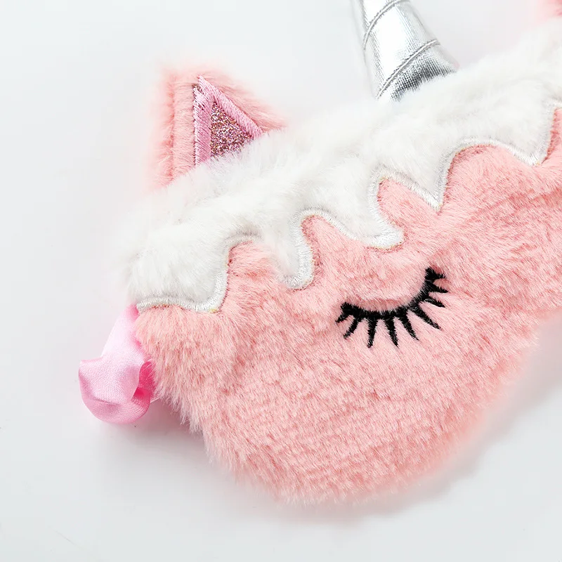 Soft Plush Carton Unicorn Eyes Blindfold Plush Custom Promotion Cheap Air Travel Plush Eyes Blindfold eye mask for sleeping