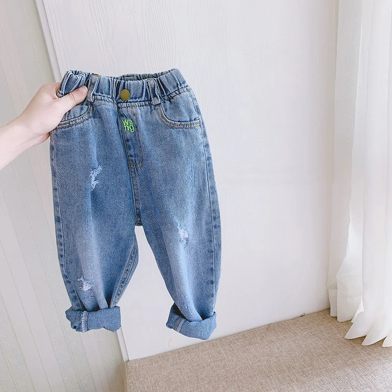 Girls spring and autumn ripped thin jeans Western style Korean  trendy fashion 2021 new children trousers