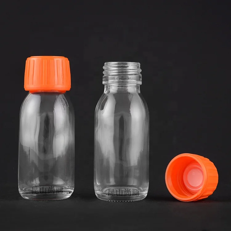 2oz 60ml clear oral liquid syrup glass bottle with 28mm PP cap lid