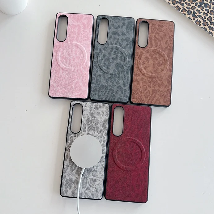 Magnetic Matte leopard Leather Case For Sony Xperia 10 1 VI 1 5 10 V IV III / Pro-I  Business PC Hard Wireless Charging Cover