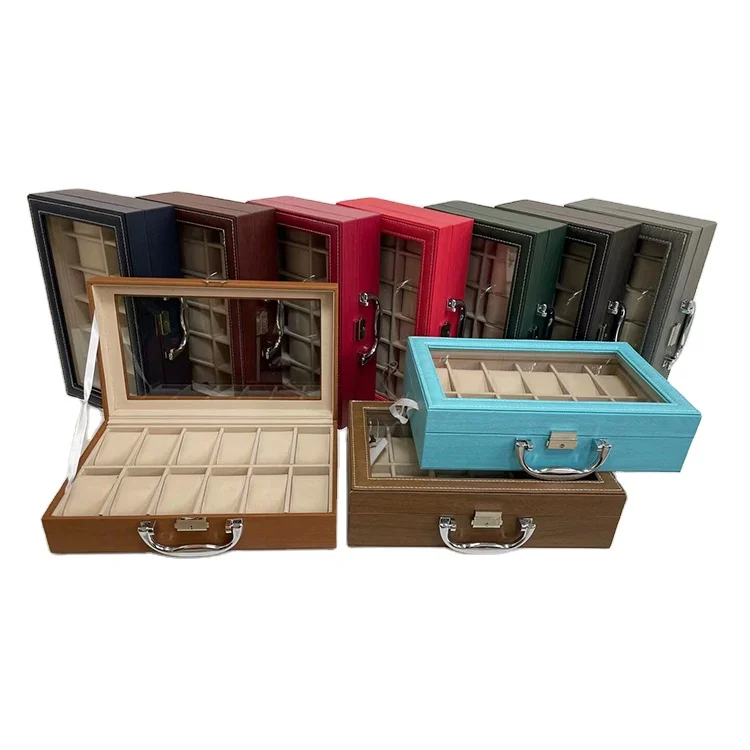 Multi functional packaging watch box slo multi slots leather multi slots watch case with window glass