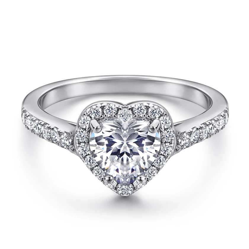 Luxury Halo Ring 6.5mm*6.5mm Heart Shape 925 Sterling Silver Wedding Rings for Party
