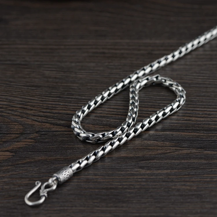 Authentic whip chain hip hop S925 Sterling Silver Chain Jewelry Vintage Thai Silver 5mm Silver Necklace for men