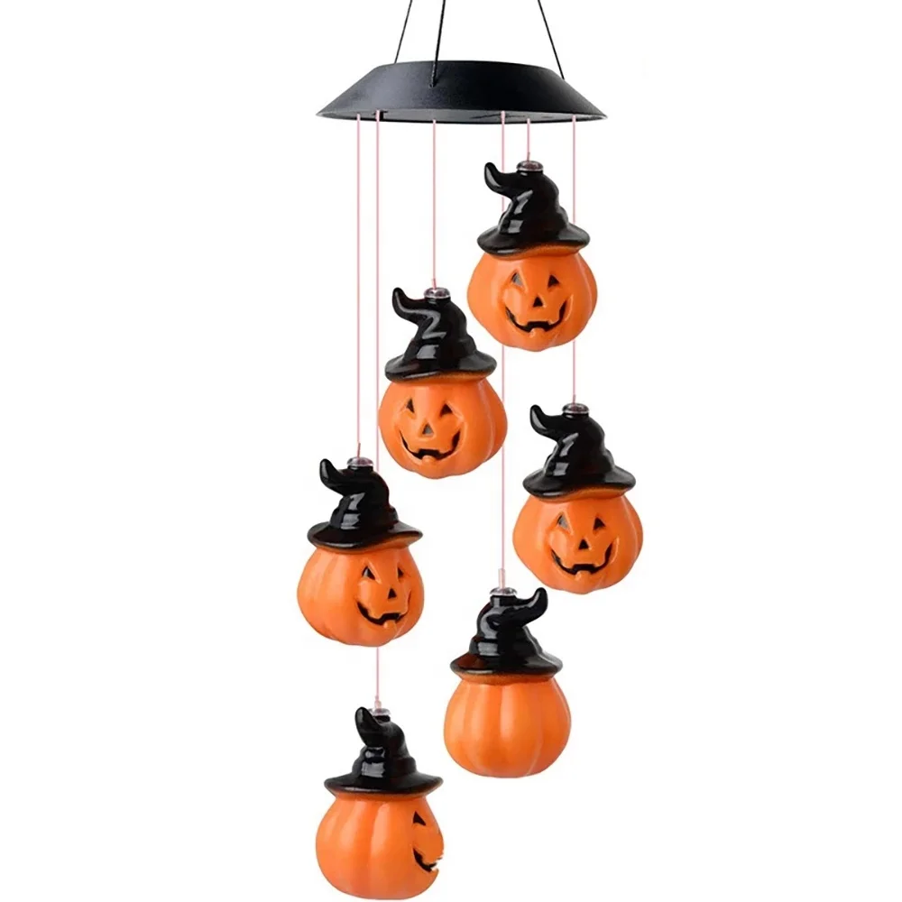 Halloween Pumpkin Decorative Lights Wind Chime, Color Changing Solar Powered Pumpkin Festival Decoration Light(Orange)