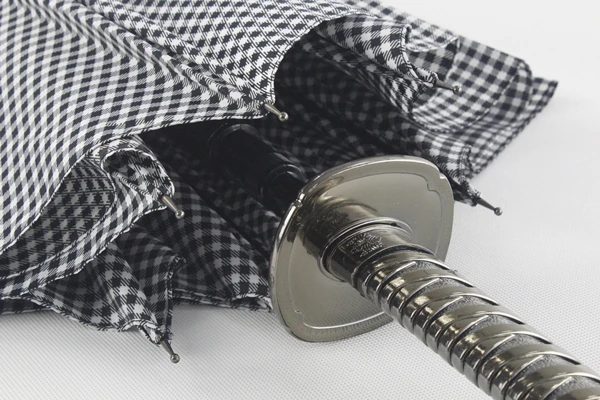 auto open samurai sword handle straight umbrella with grid pattern for gift