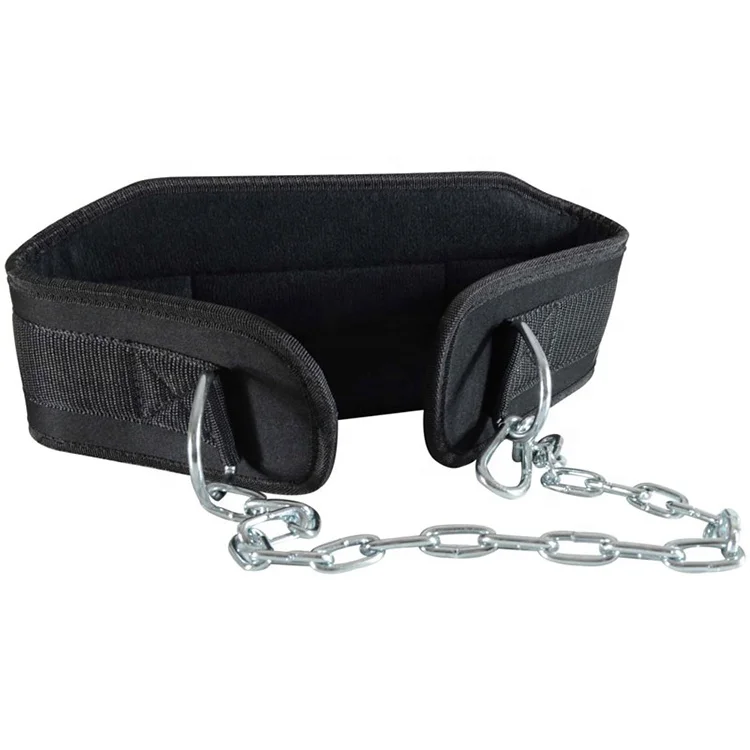 Gym weight lifting training fitness weightlifting leather dipping belt with chain