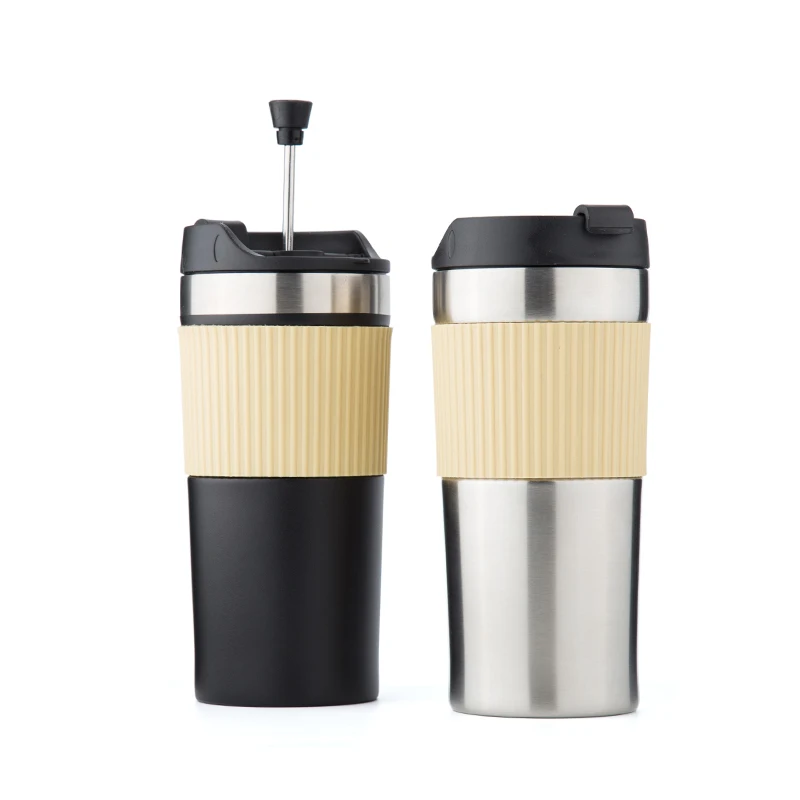 Promotional Item Portable Stainless Steel Press Coffee Tea Double Walled Coffee Cup For Traveling