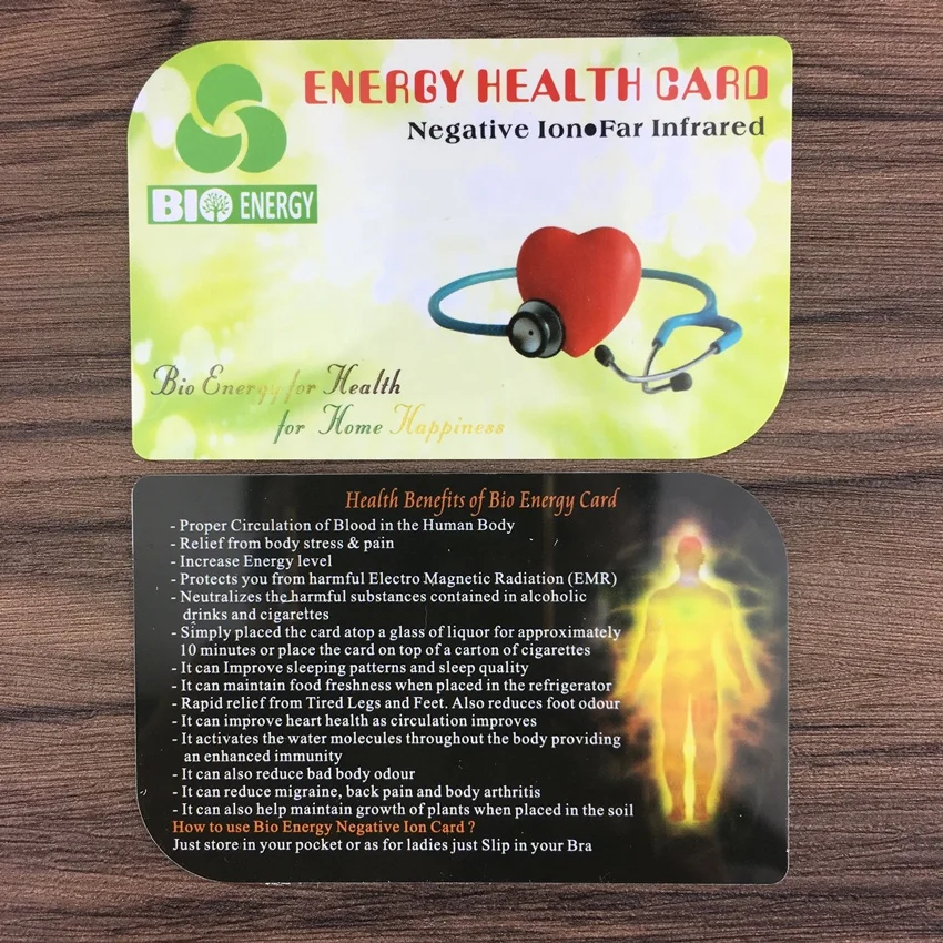 quantum energy card for health care bio energy card 3500ion negative ion power chip 85*54mm with manual and bag customized logo