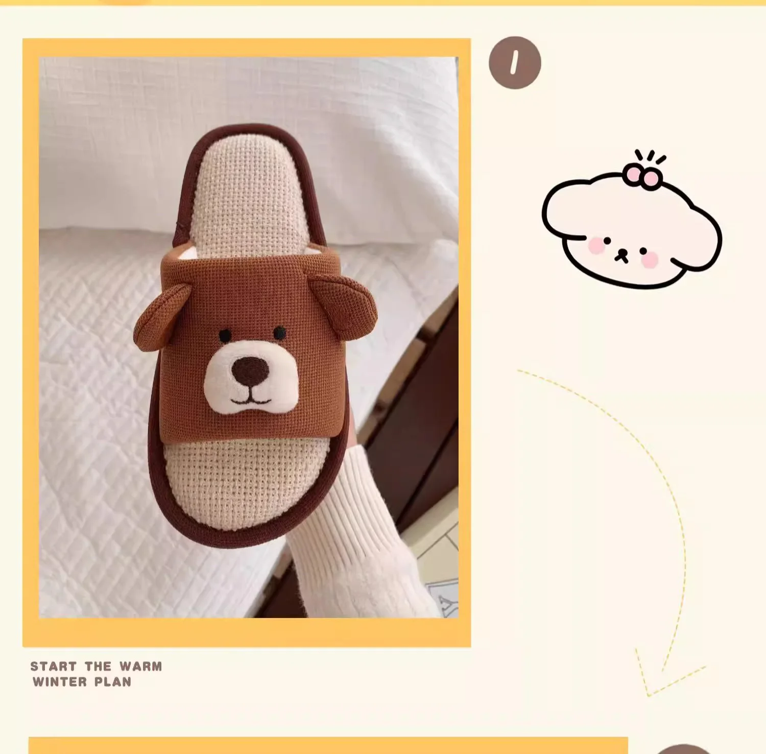 XIXITIAO 2024 flat bear slippers shoes sandals cute home indoor animal print slippers Cotton linen slippers for women ladies