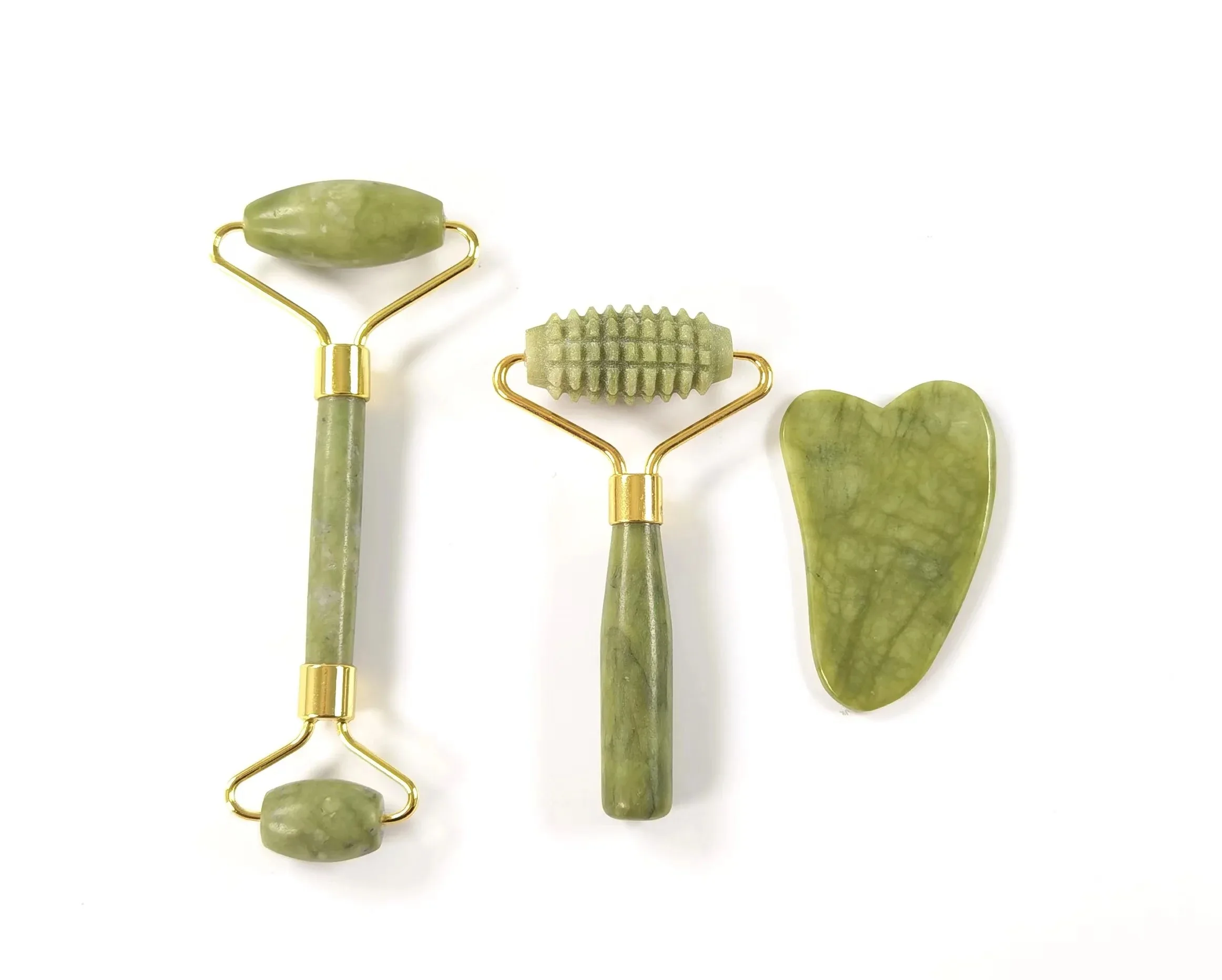 Natural Xiuyan Anti Aging Facial Massage Face Green Jade Roller and Gua Sha Set Tools