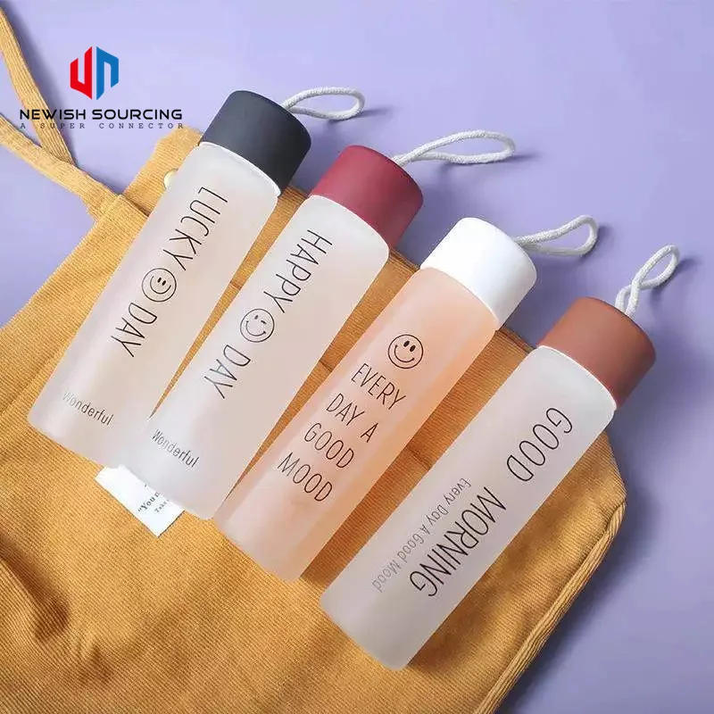 
350ml Custom Logo Smiley Glass Frosted Sealed Handy Cup Creative Outdoor Transparent Portable Water Bottle 