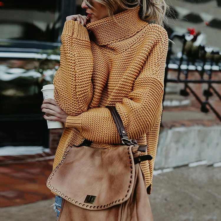 2022 оригинальный осенне-зимний новый стиль американский женский толстый свитер с длинным рукавом и воротником-хомутом