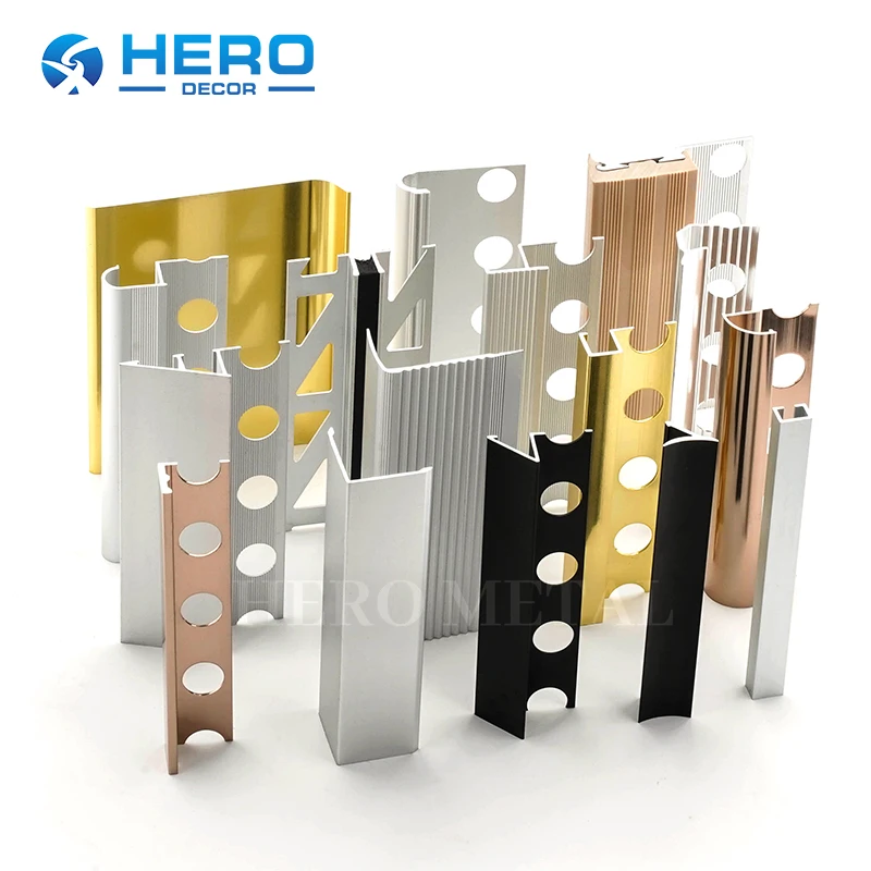 OEM factory decorative different shape customized edging profiles metal aluminum tile trim for wall