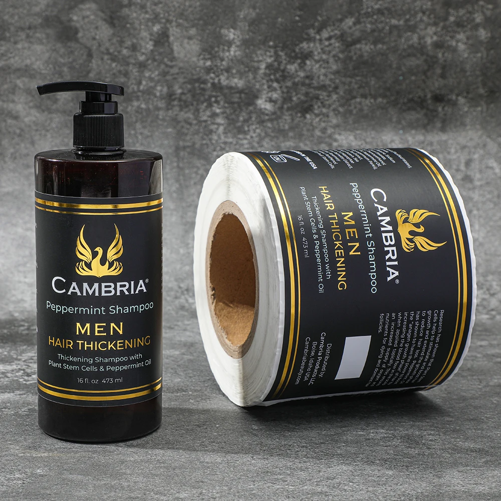Custom cosmetic product label design business logo printing gold foil labels adhesive paper waterproof stickers