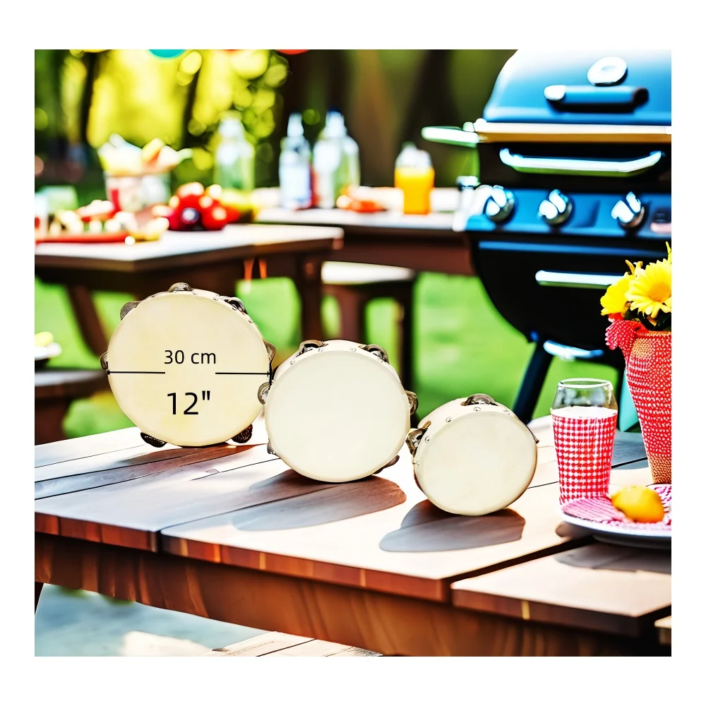 Jelo TB-3 12-Inch Handcrafted Sheepskin Drum Birch Wood Body with Metal Jingles Xylophone Toys Tambourine