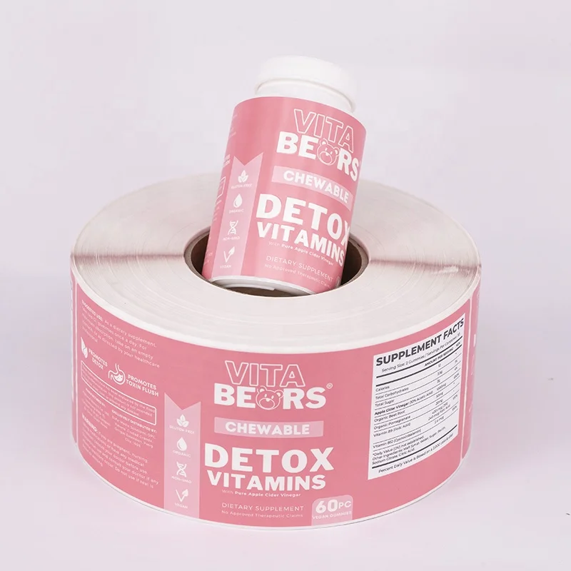 custom printing healthy pharmaceutical product spot uv bottle sticker , roll matte nutritional supplement labels