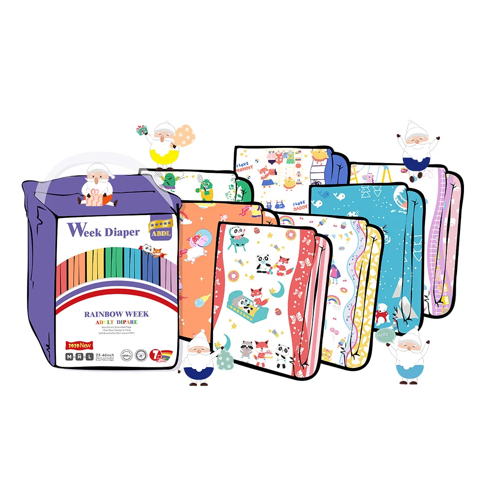 New DDLG Dadious 6000ml Rainbow Week Diaper Adult Printed Diaper Abdl Diaper Adult Baby