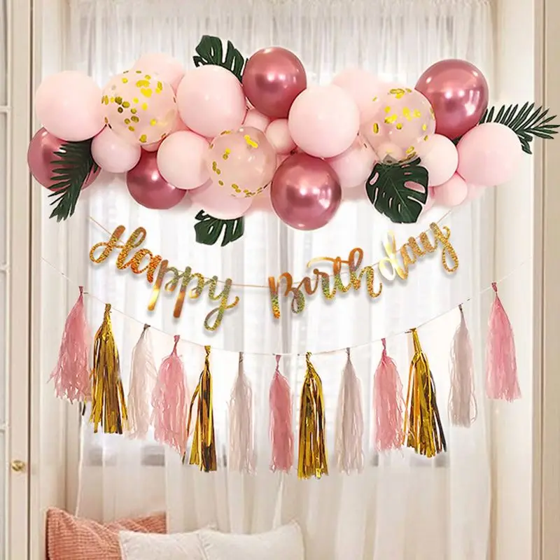 High Quality Party Decoration Balloon Chain Set Gem Powder Pink And Gold Balloons Birthday Decorations