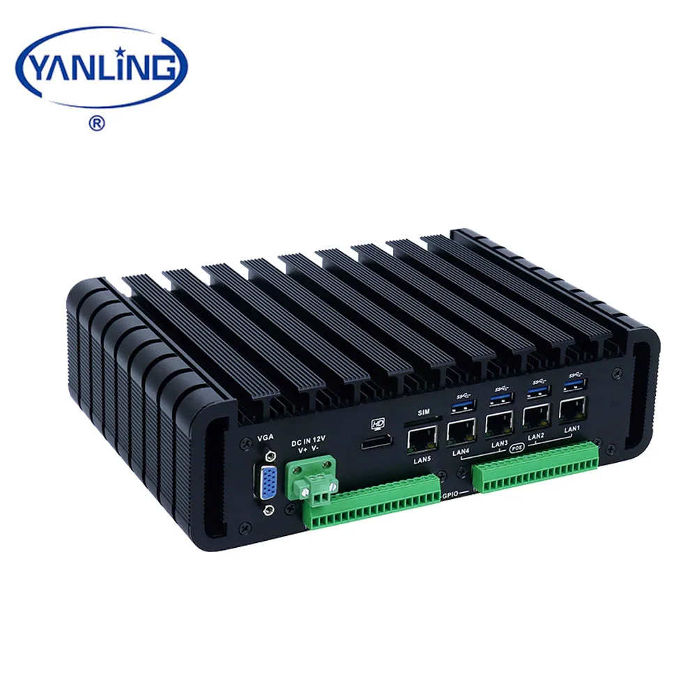 Безвентиляторный промышленный ПК Intel процессор 6th Gen Мини компьютер с 4 LAN POE порты и разъёмы 2 GPIO широкий напряжение