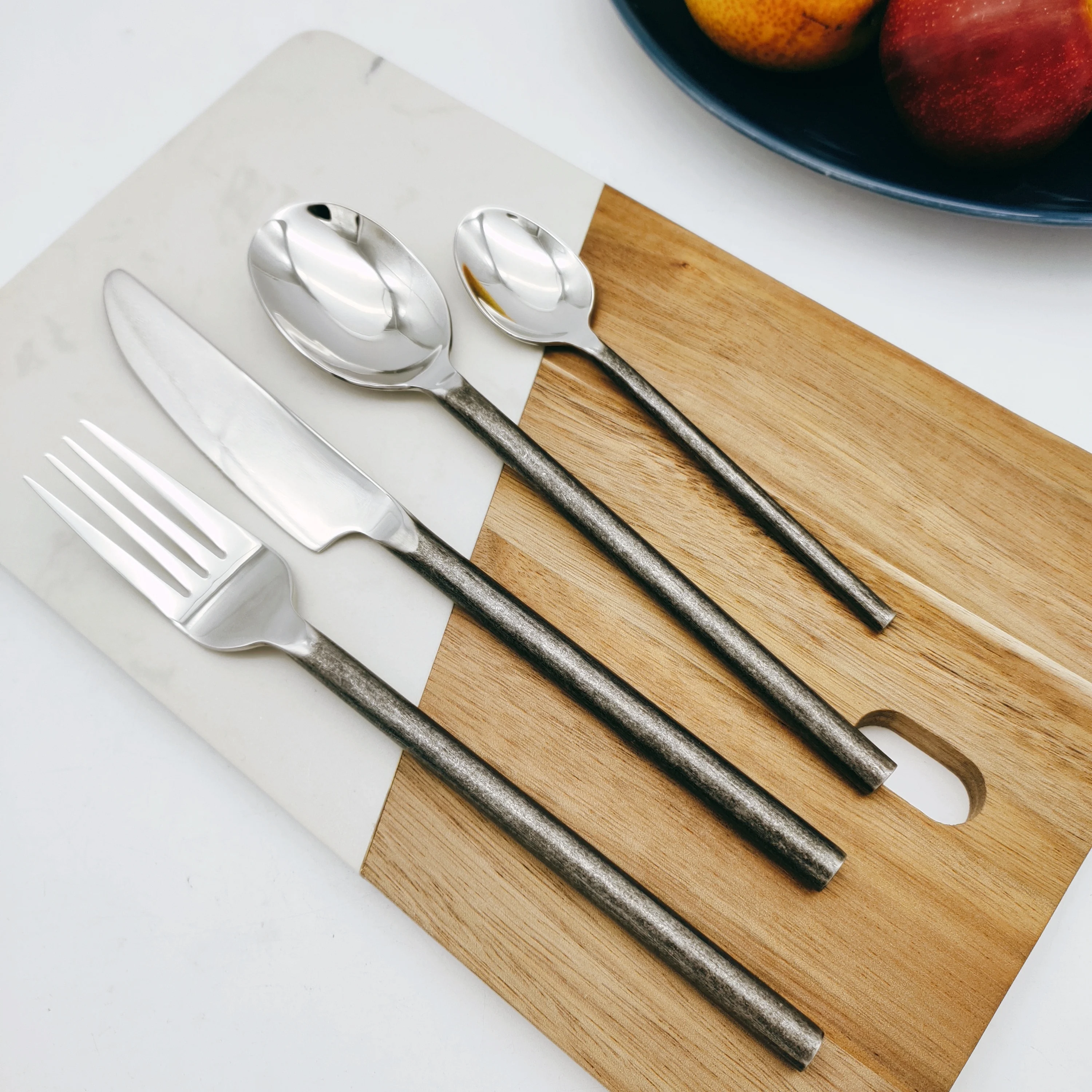 Набор черных столовых приборов с круглой ручкой и оксидом кованые тяжелые Роскошные столовые приборы из нержавеющей стали