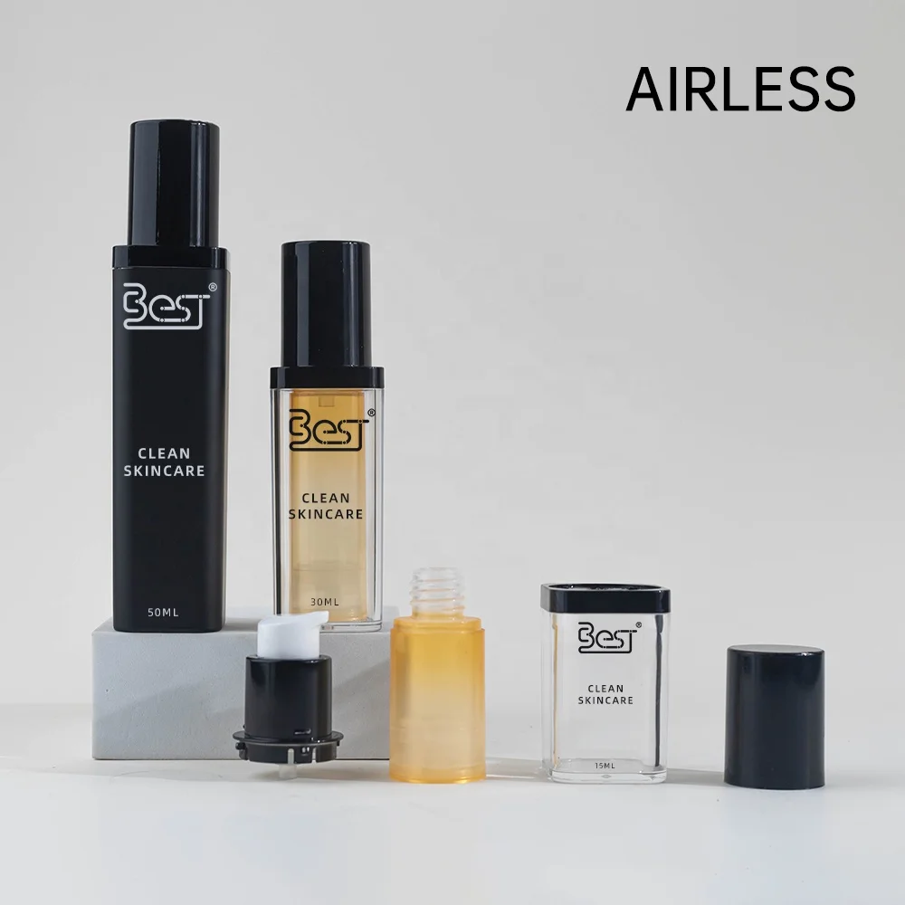 Airless Skincare Cosmetic Packaging 15ml 30ml 50ml Lotion Serum PP PS Bottle Bottle with Pump Biodegradable Customized Color